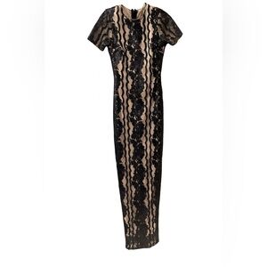 Black Lace & Nude Illusion Gown Size S-M